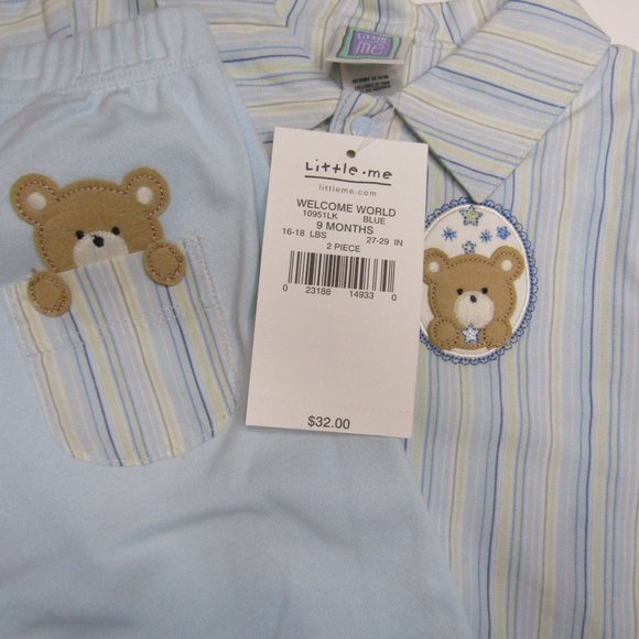 Little Me baby boys 2 piece blue striped bear knit outfit size 9 months - Picture 8 of 8